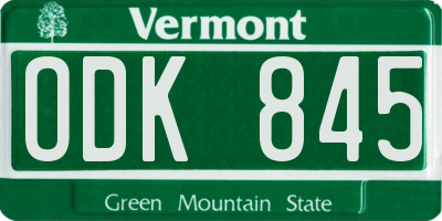 VT license plate ODK845