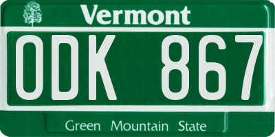 VT license plate ODK867