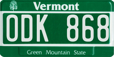 VT license plate ODK868