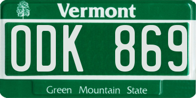 VT license plate ODK869
