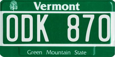 VT license plate ODK870