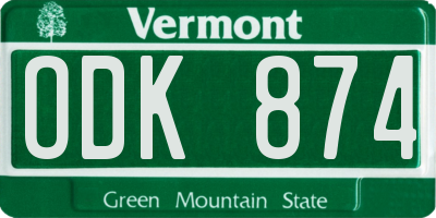 VT license plate ODK874
