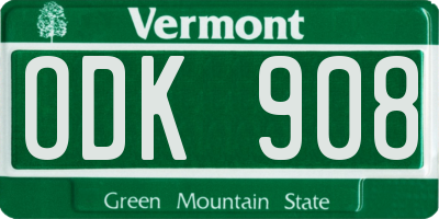 VT license plate ODK908