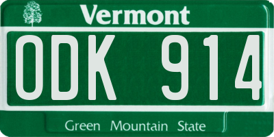 VT license plate ODK914
