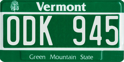 VT license plate ODK945