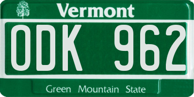 VT license plate ODK962