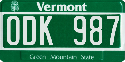 VT license plate ODK987