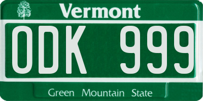 VT license plate ODK999