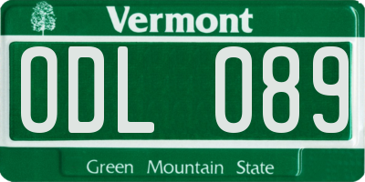 VT license plate ODL089