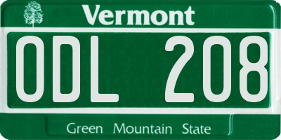 VT license plate ODL208