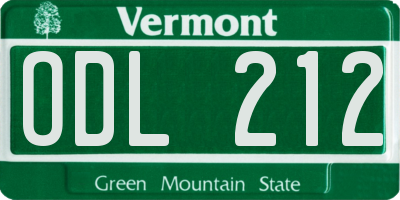 VT license plate ODL212