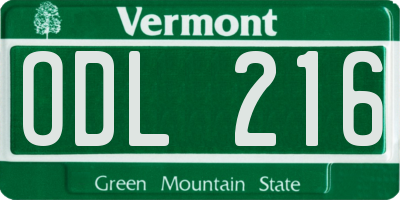 VT license plate ODL216