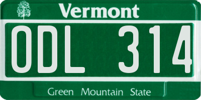 VT license plate ODL314