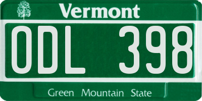 VT license plate ODL398
