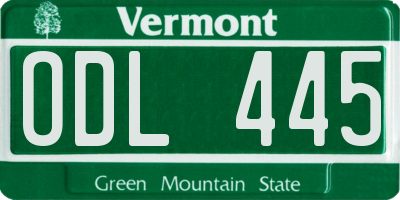 VT license plate ODL445