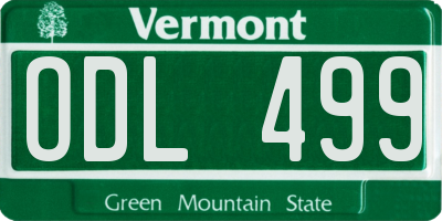 VT license plate ODL499