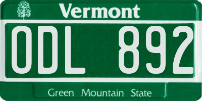 VT license plate ODL892