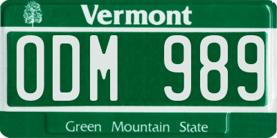 VT license plate ODM989