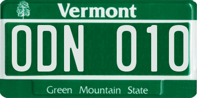 VT license plate ODN010