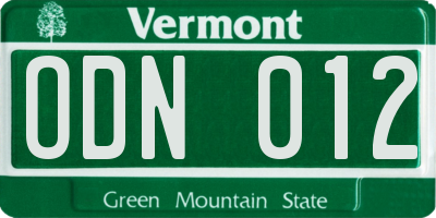 VT license plate ODN012