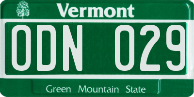 VT license plate ODN029
