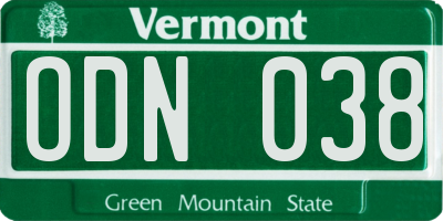 VT license plate ODN038