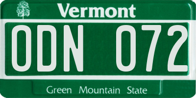 VT license plate ODN072