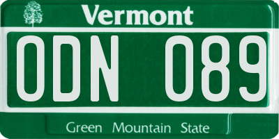 VT license plate ODN089