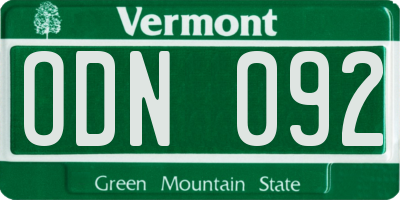 VT license plate ODN092