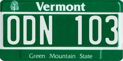 VT license plate ODN103
