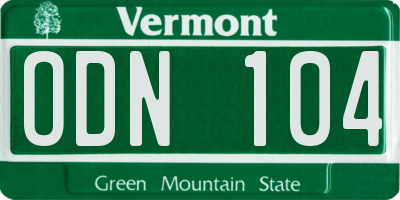 VT license plate ODN104