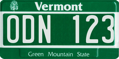 VT license plate ODN123