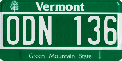 VT license plate ODN136