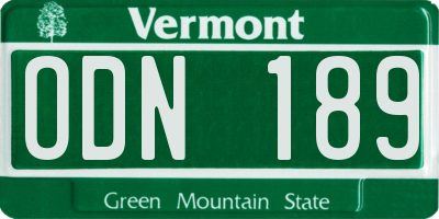 VT license plate ODN189