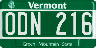 VT license plate ODN216