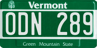 VT license plate ODN289