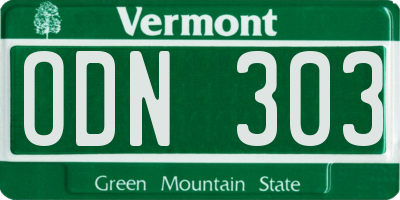 VT license plate ODN303