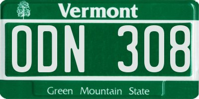 VT license plate ODN308