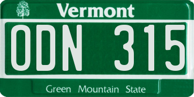 VT license plate ODN315