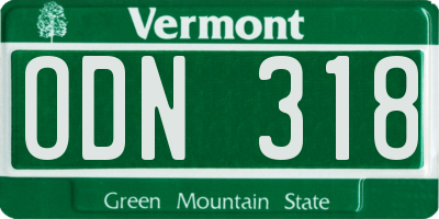 VT license plate ODN318