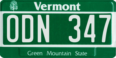 VT license plate ODN347