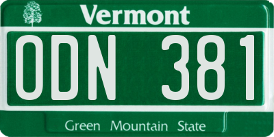VT license plate ODN381