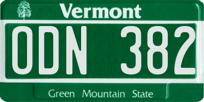 VT license plate ODN382