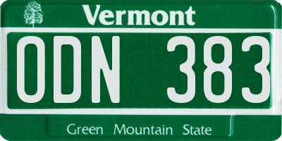 VT license plate ODN383