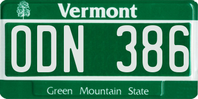 VT license plate ODN386