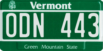 VT license plate ODN443