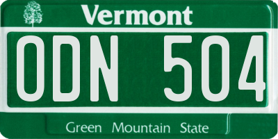 VT license plate ODN504