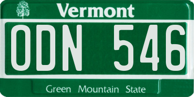 VT license plate ODN546