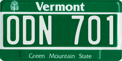 VT license plate ODN701