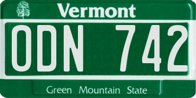 VT license plate ODN742